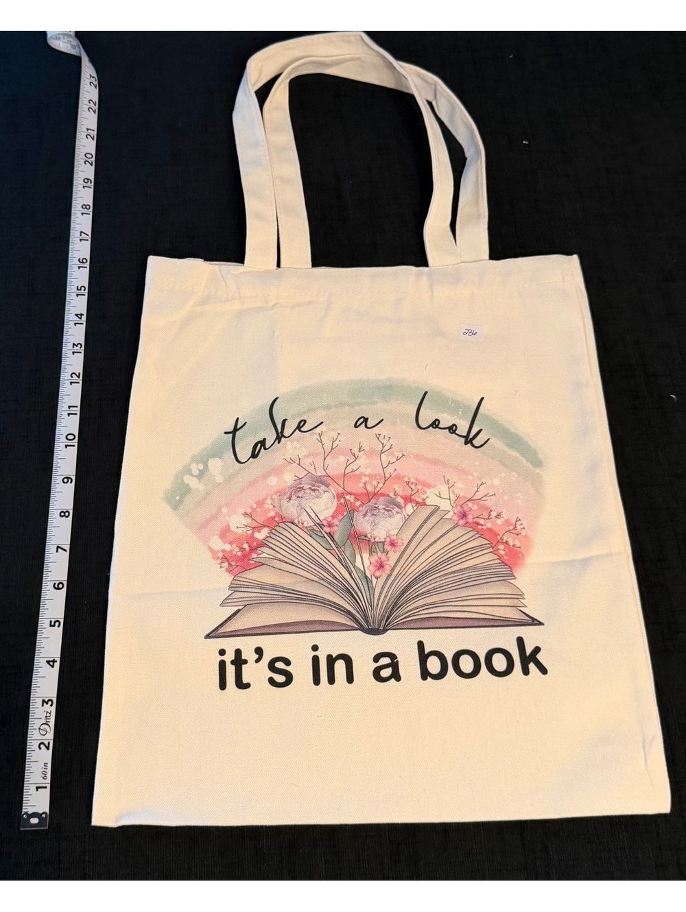 Canvas Tote Bag with Inspirational Book Design and Quote